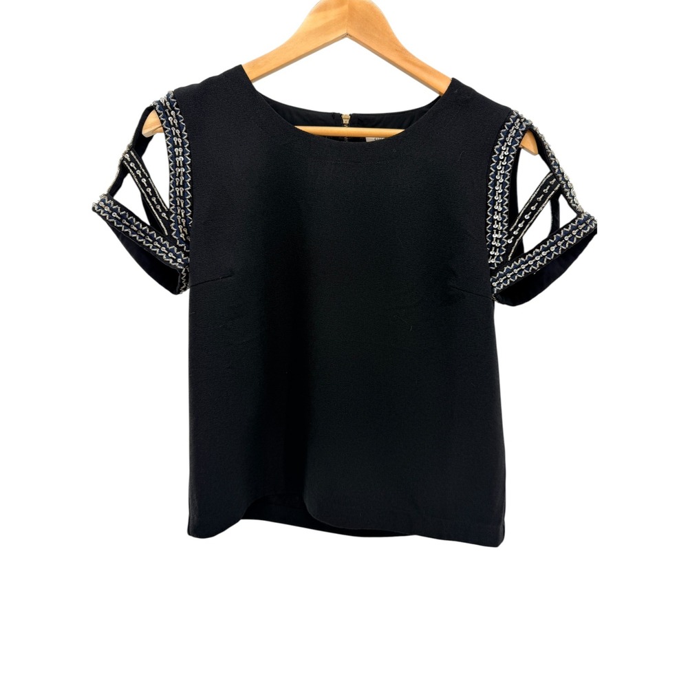Sugarlips Black Cut Out Beaded Sequin Blouse Party Top Evening Holiday XS New